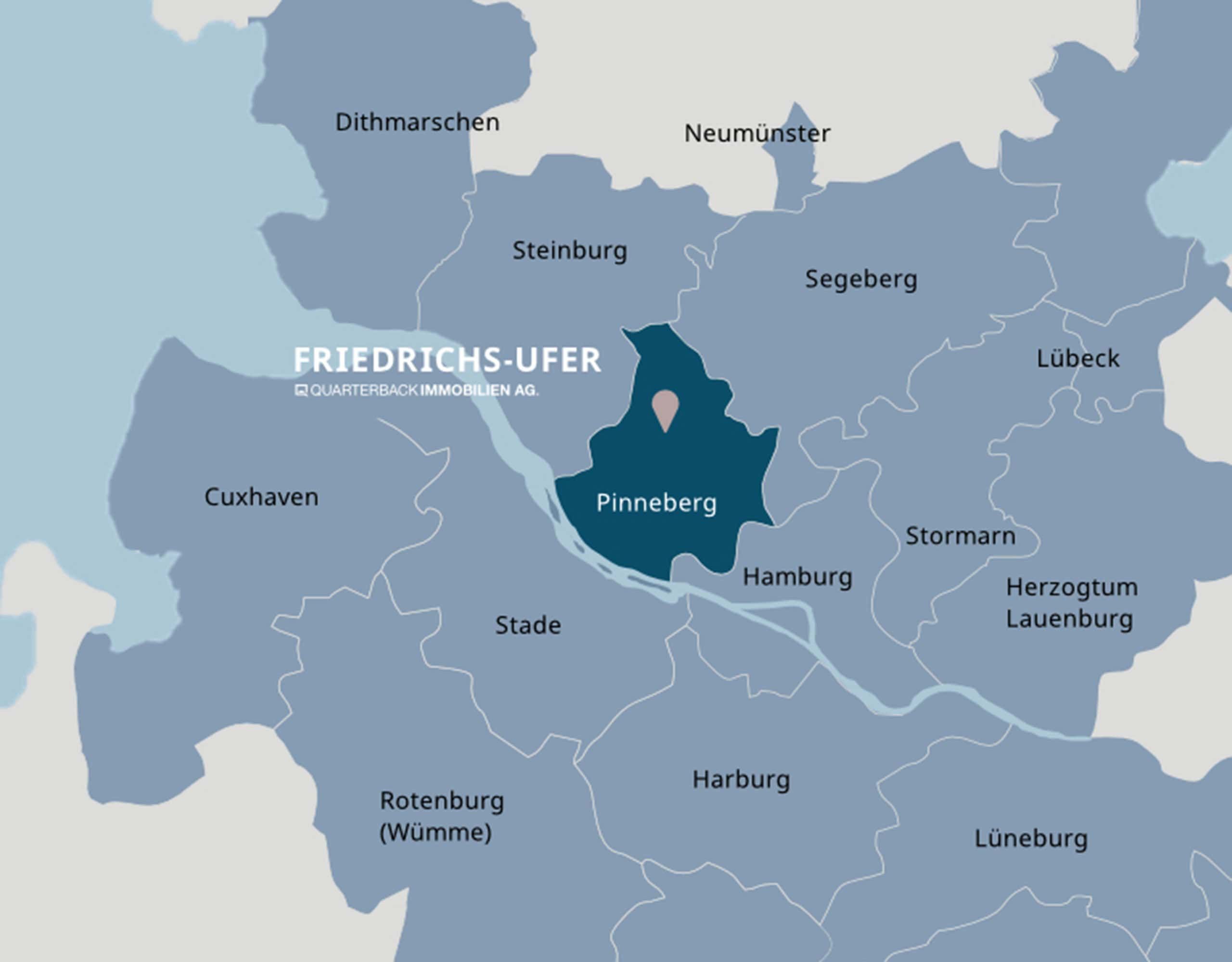 Lagekarte von Pinneberg im Großraum Hamburg